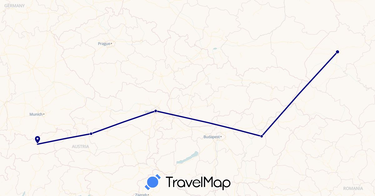 TravelMap itinerary: driving in Austria, Hungary, Ukraine (Europe)